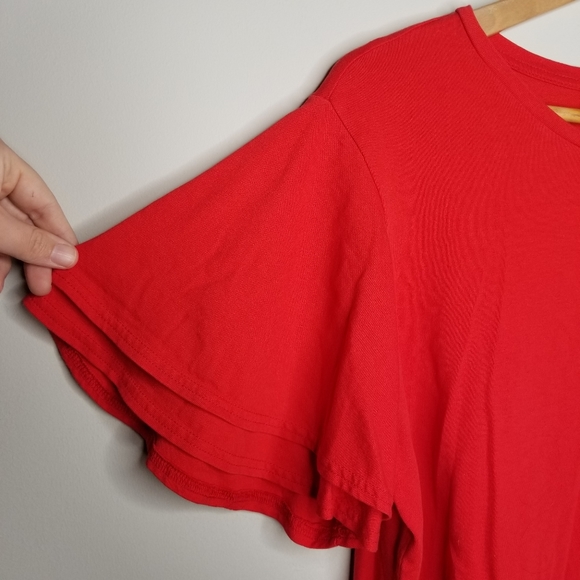 Loft Red Ruffle Flutter Sleeve Tee - Picture 3 of 6